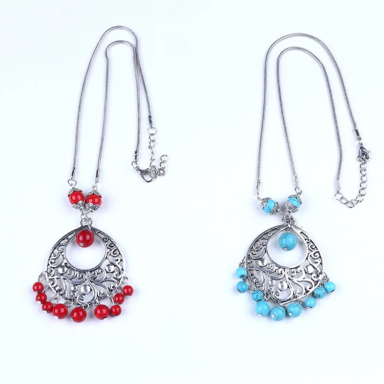 Fashion Vintage Tibetan Silver Turquoise Beads String Pendant Women/'s Necklaces