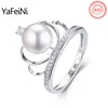 Crystal diamond queen crown design pearl ring , Ebay hot sale white gold pure 925 silver engagement diamond ring