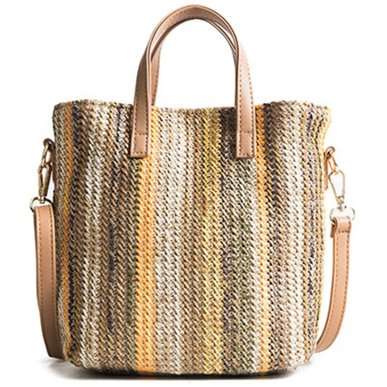 WIEJDHJ Vintage Bamboo Handbag Travel Vacation Totes For Female Designer Handmade Woven Straw Lady Beach Bag Womens Purse