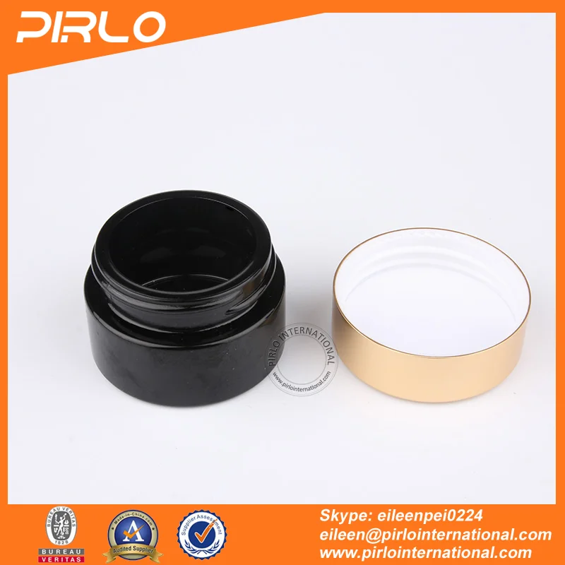 10g Black Color Porcelain Jar With Matte Gold Aluminum Lid Empty Small