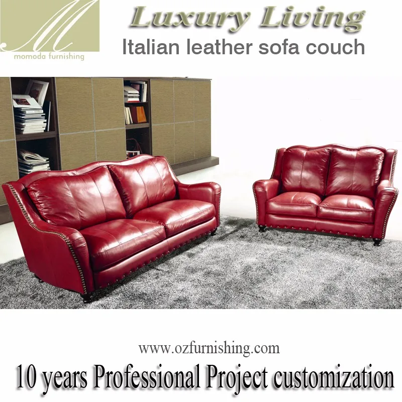 Dz4086 Luxury Retro Classic Blood Red Genuine Full Leather L Shape American Style Living Room Sofa Set