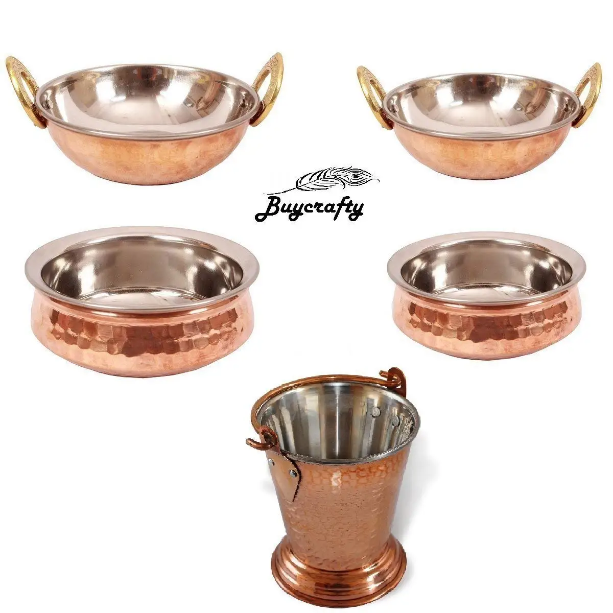 18CM COPPER STAINLESS STEEL HANDI SERVING DISH AUTHENTIC INDIAN WOK