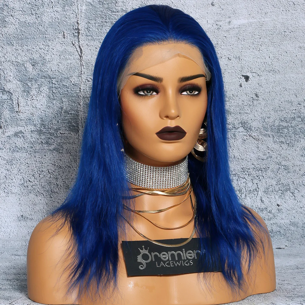 Premier Wigs 100 Chinese Virgin Hair Colorful 12 Inch Blue Human Hair