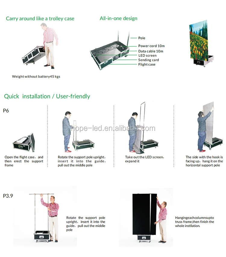 New Fanless Ultralight Ultra-thin panels P3.9 P4 P5 P6 P8 mobile LED display billboard 3mm 5.2mm 7.8mm 8mm Foldable LED screen 
