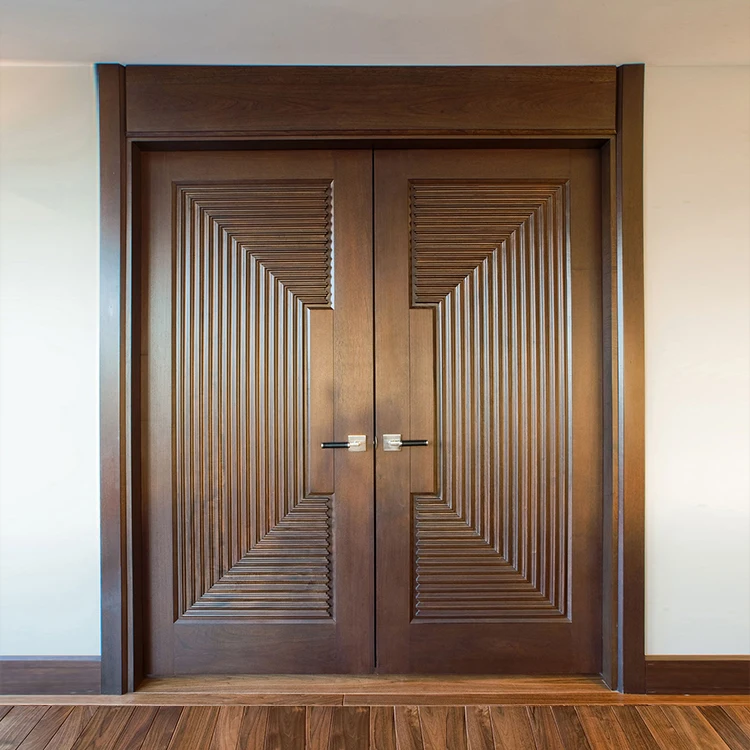 Prettywood Transitional Style Solid Walnut Front Double Wooden Main Do 
