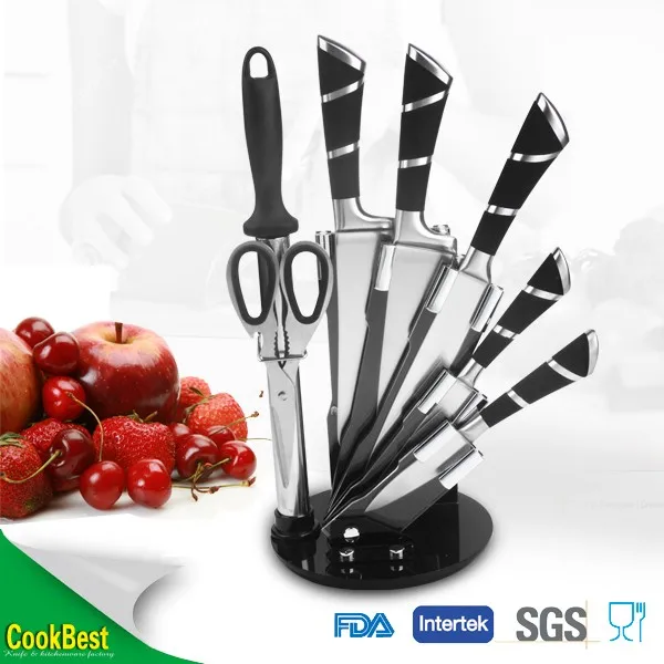 7 Pieces Of Stainless Steel Knife Set With Acrylic Stand (black Color