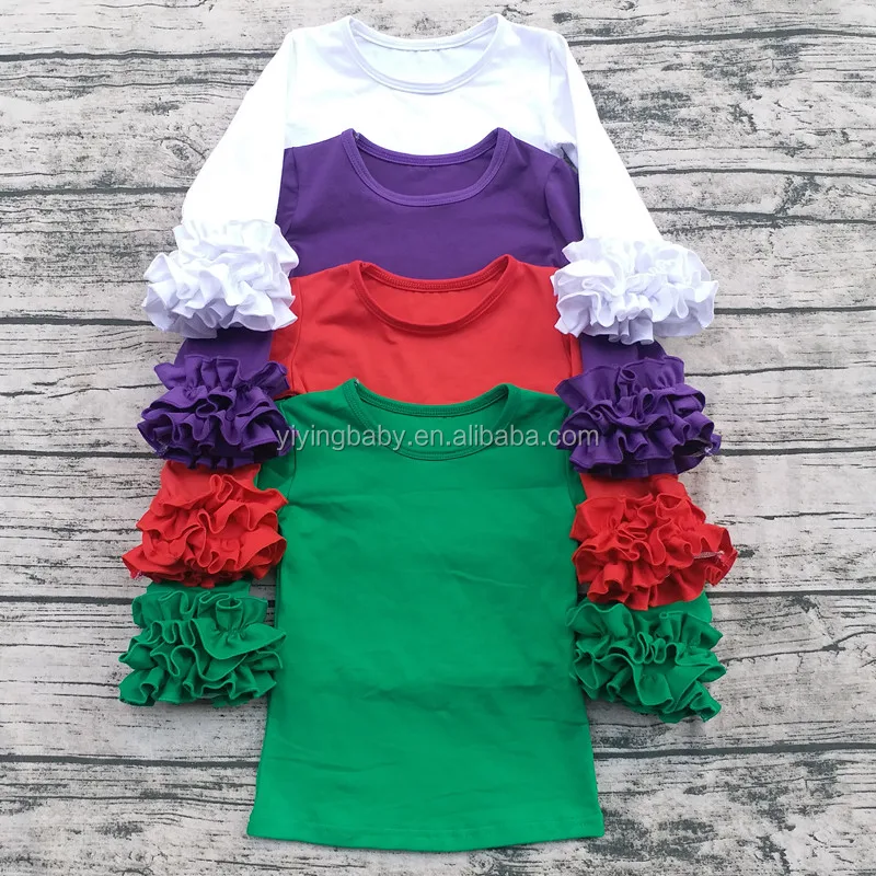 Wholesale Solid Color Baby Cotton Shirts Girls Ruffle Icing Shirt Long