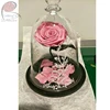 Wholesale long lasting preserved roses in pattern design glass dome With pattern (15*28) for Mother's Day