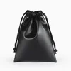 Black Plain Blank Drawstring Pu Leather Jewelry Pouch