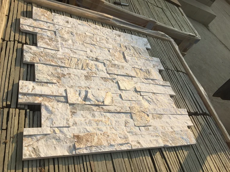 Natural gold line snow white marble stone wall cladding flat ledgestone panels veneer