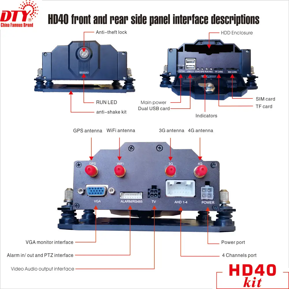 DTY Mobile HDD 4 CH Car DVR Camera System with free cms software 3G 4G WIFI GPS Optional