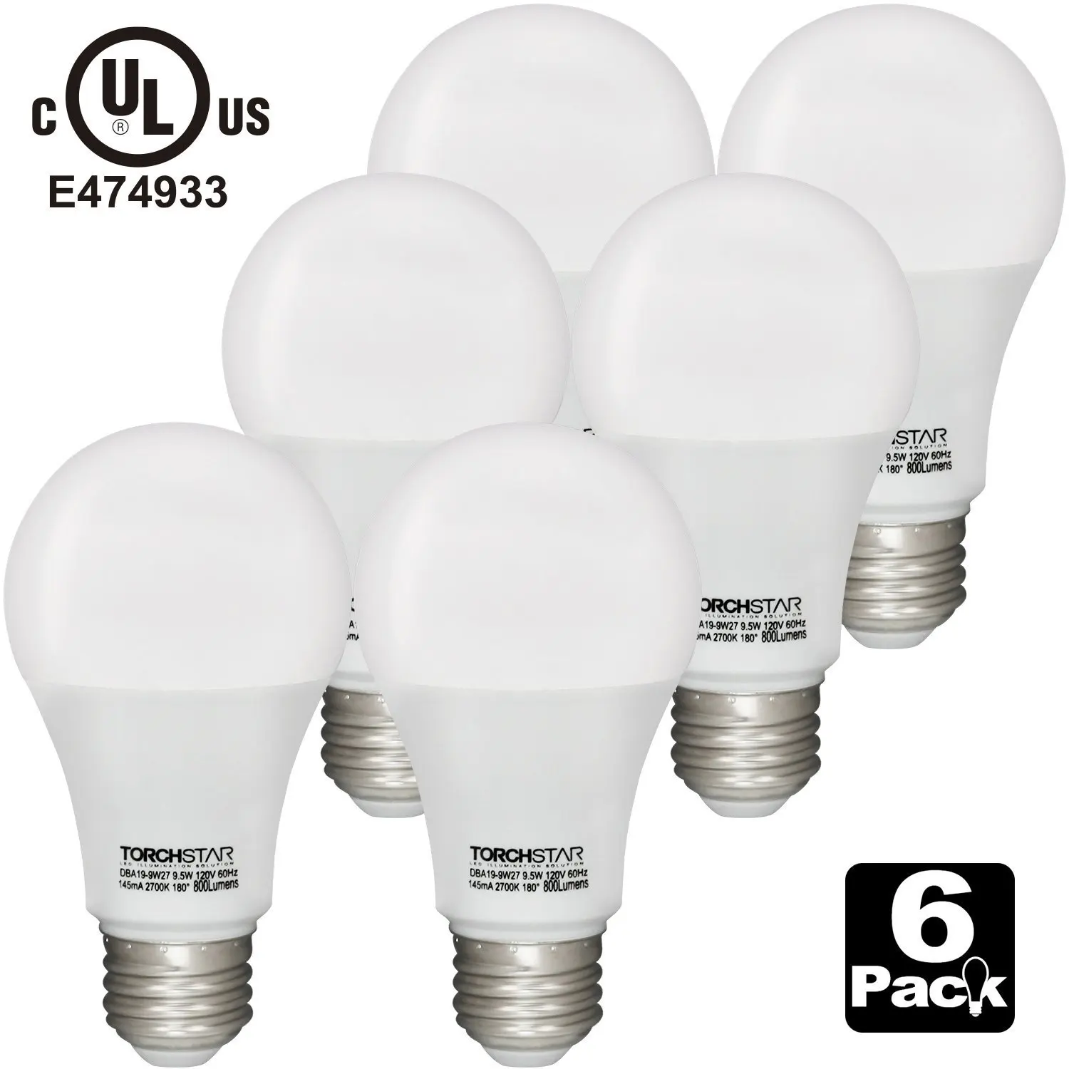 General Lighting 2700K Warm White 40W Equivalent LED A19 Light Bulb 470lm E26//E27 Base for Home Lot of 6 Commercial 110V 7W A19 LED Bulb