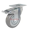 Medium duty TPR caster swivel plate locking 3in 4in 5inch non marking soft gray rubber wheel double bal bearing