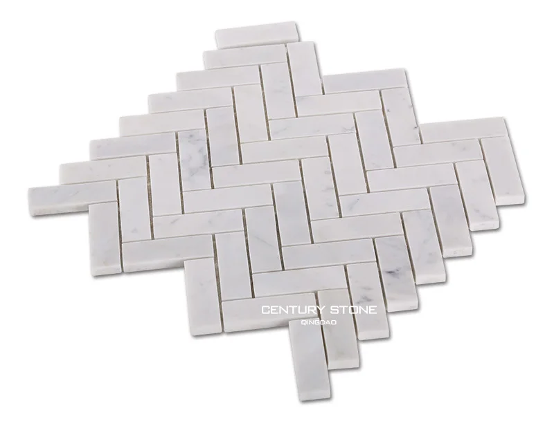 Baldosas De Mármol Con Diseño De Espiga De Carrara Blanca - Buy Mosaico