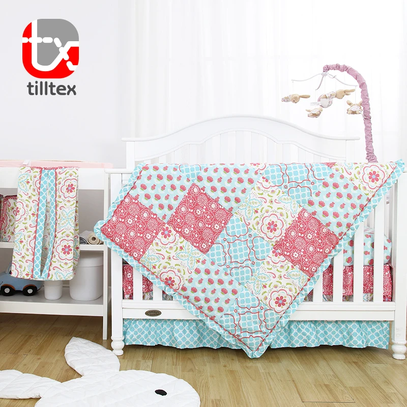 100 Cotton Sateen Flower Printed Luxury New Born Baby Bedding Set