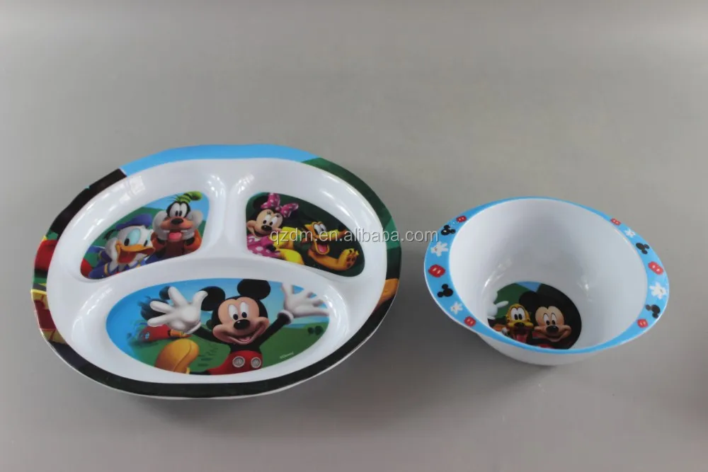 Oval Shape Melamine Divided Plates And Milk Cups For Children