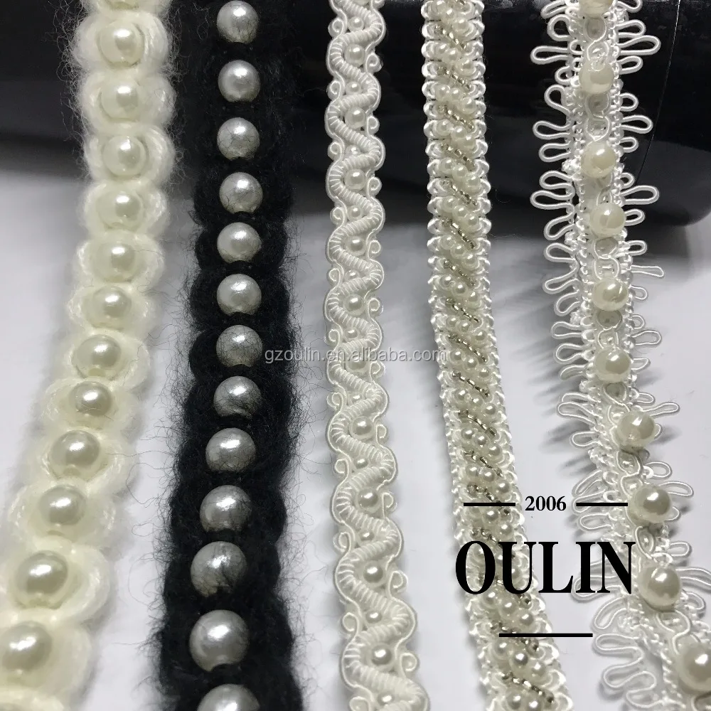  Pearl Beads Ribbon Pearl Ribbon Trim Elegant for Clothes  Weddings Decorations DIY Crafts(7.5cm Wide)