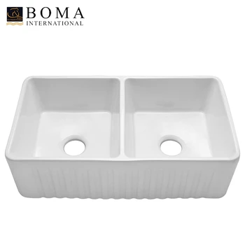 Large White Double Bowl Ceramic Kitchen Sink Undermount ...