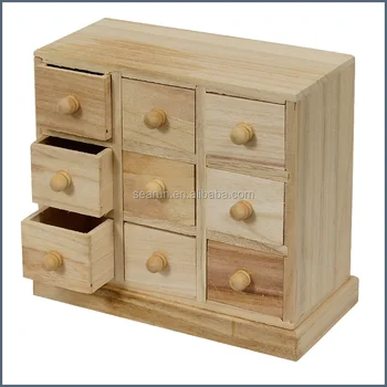 Unfinished Wood Decorative Diy Jewellery Box With 9 Drawers Buy
