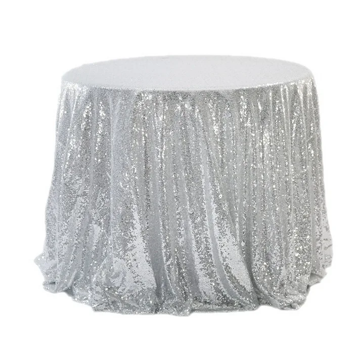 Silver Sequin Tablecloth Glitter Round Table Cloth Embroidered For Home ...