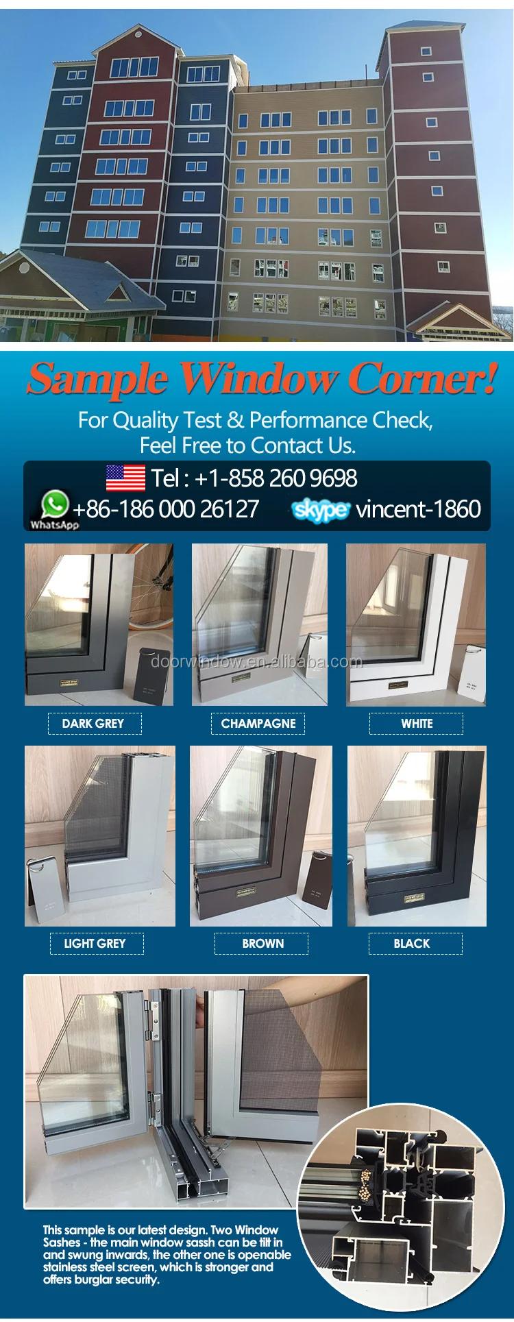 Los Angeles best selling tempered glass thermal break aluminum made in china tilt and turn window as 2047