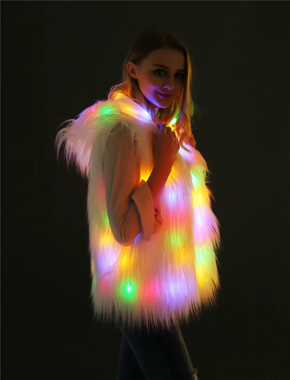 Winter White LED Lights Hooded Faux Fur Vest Coat Jacket Halloween Christmas Party vests