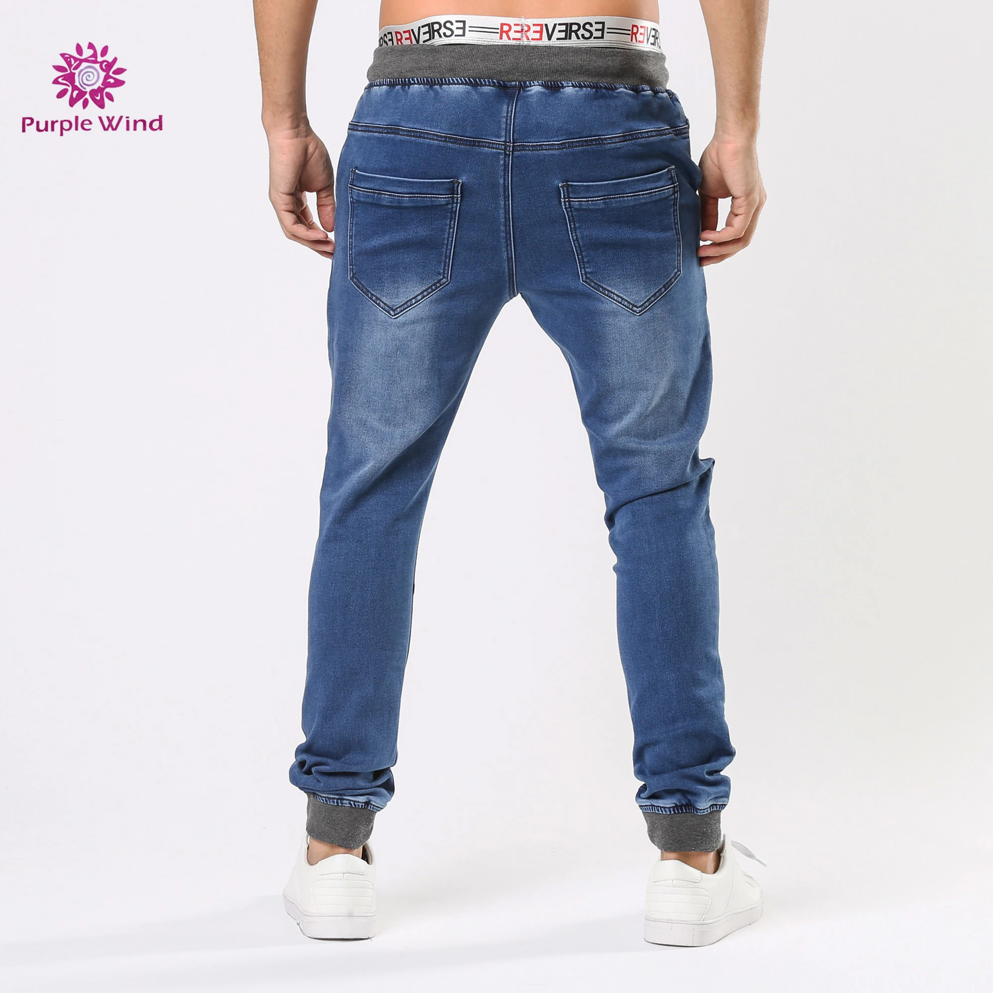 denim jeans with elastic waistband