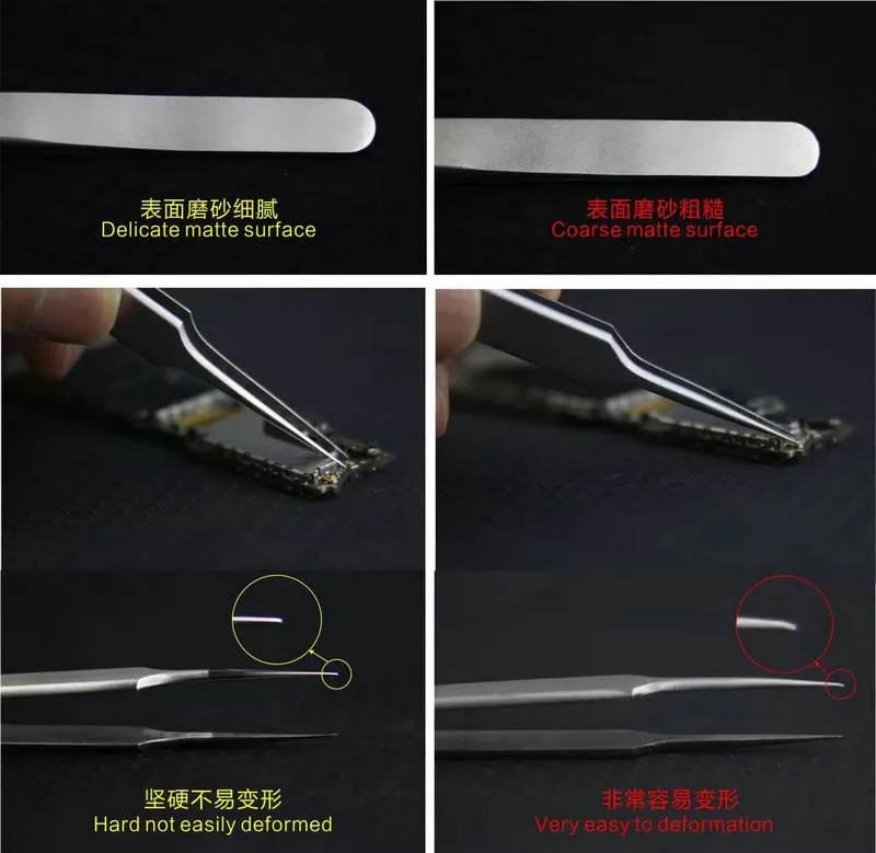 ST-14 professional anti magnetic stainless steel long pointed tweezers for mobile phonerepair