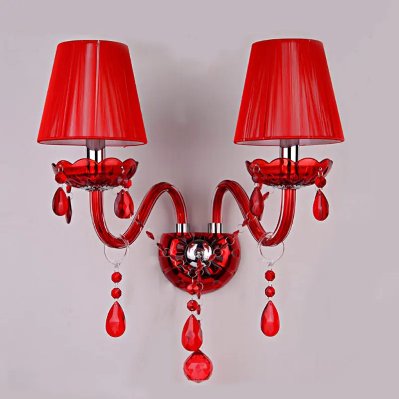 luxury shape Modern art hotel home decorative indoor red glass metal crystal wall lights indoor modern lamp