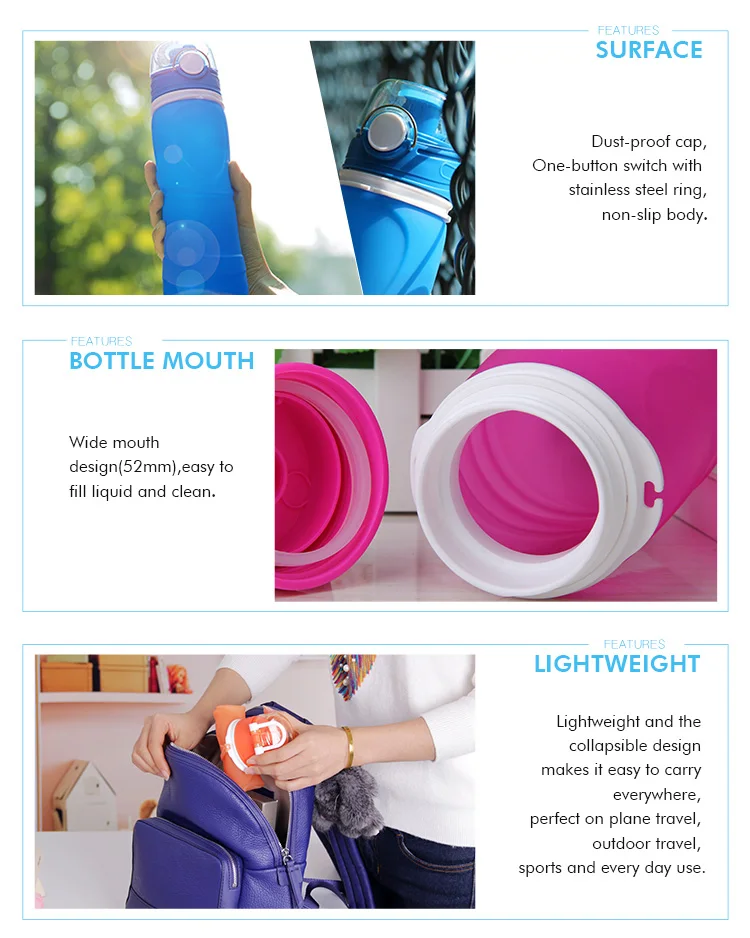 750ml Outdoor Water Bottled To Drink Portable Collapsible Sports Water Bottles
