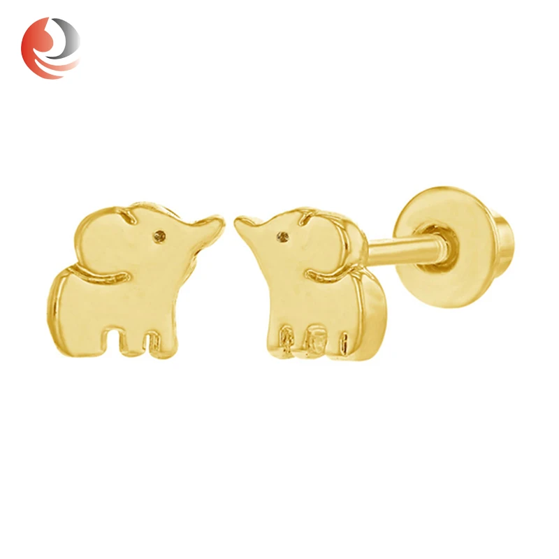 Solid Gold 14k Elephant Baby Earrings With Safety Backs For Product On Solid Gold 14k Elephant Baby Earrings With Safety Backs For Product On