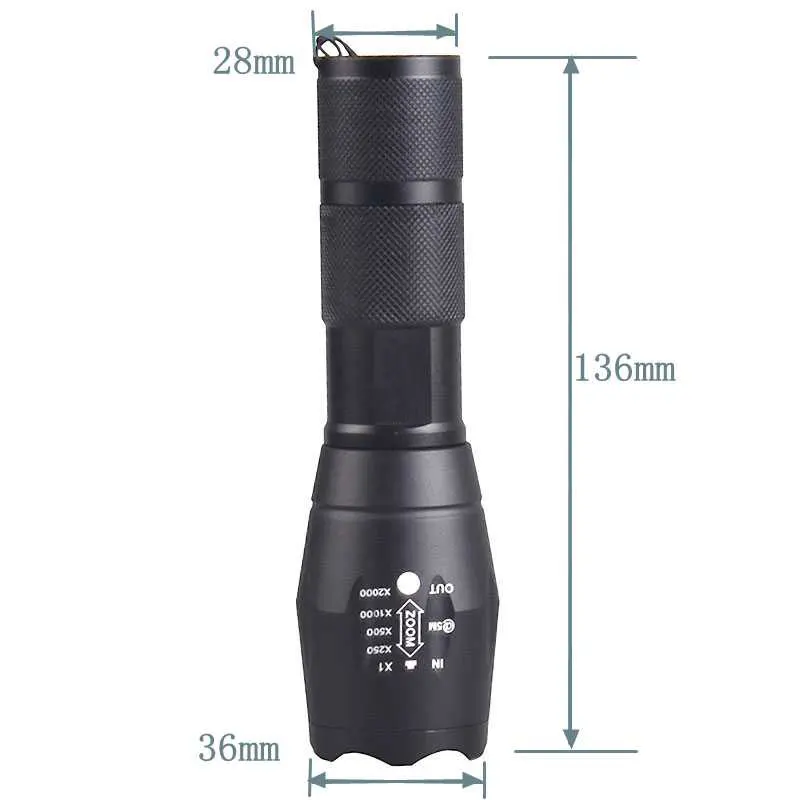 Waterproof Aluminum 18650 T6 Battery 1000 Lumen Tactical Led Flashlight