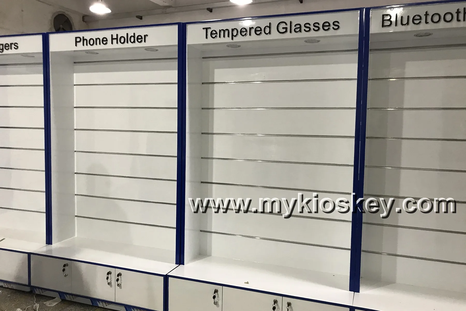 Build wood cell phone accessory display showcase for phone shop