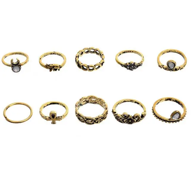 10pcs/Set Gold Color Flower Midi Ring Sets for Women Silver Color Boho Beach Vintage Turkish Punk Elephant Knuckle Ring