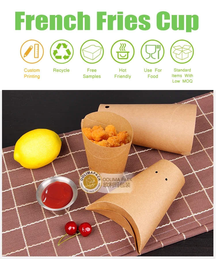 Paper French Fries Scoop Container Kraft Small size 8,2x2,2x9cm (25 Units)