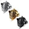 Stainless Steel Statement Animal Personality Punk Mens Gold Tiger Head Ring