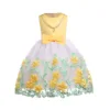 children one piece dress blue yellow tutu mesh flower girl dresses bow design