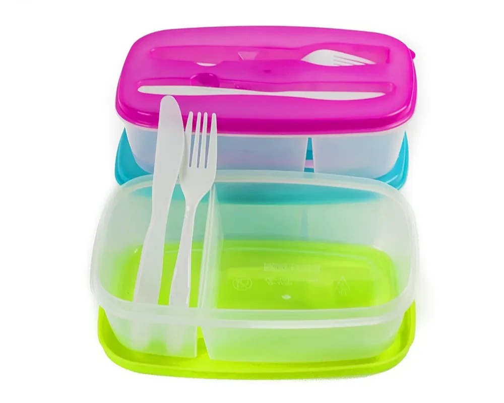 2 Compartment Lunch box with fork and knife Bento Boxes, View divided