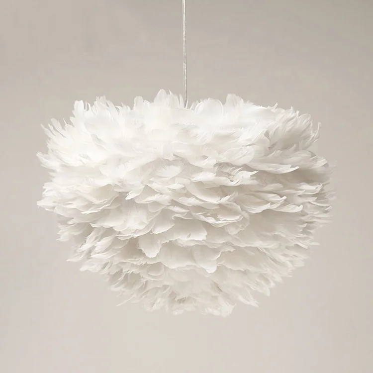 White feather large modern hanging lights wedding decoration led ceiling pendant light for living room