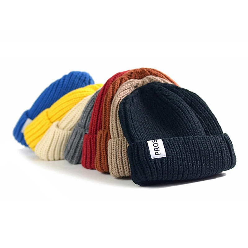 Acrylic Blend Slouchy Cuff Woven Label Ski Cap,Skull Knit Winter Hat