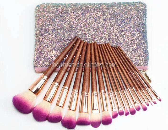 
17pcs professional wood handle cosmetic brush set with high quality 