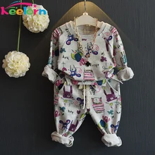 Keelorn Crianças Conjuntos de Roupas de Inverno 2016 Outono Meninos Meninas Roupas Graffiti Impressão Moletons + Calça Casual 2 Pcs para Meninas terno