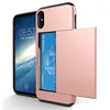 For iPhone X Xr Case with ID Card Pocket Slide Credit Card Slot Business Plastic Phone Case For Apple For Samsung Cover Cases