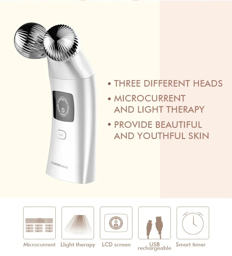 TOUCHBeauty TB-1767 3 in 1 Anti-aging Facial Beauty Device Microcurrent Facial Roller Rechargeable Light Therapy Machine
