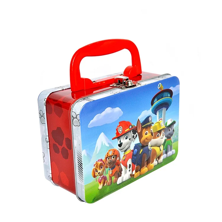 Hot sale metal lunch box with collapsible plastic handle and metal latch closure