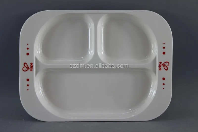 White 3 Divide Plate, Melamine Dinner Plate For Kids