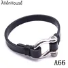 Stainless Steel Horse shoe U Shape Clasp Bracelet Black Flat Leather bracelet for boys