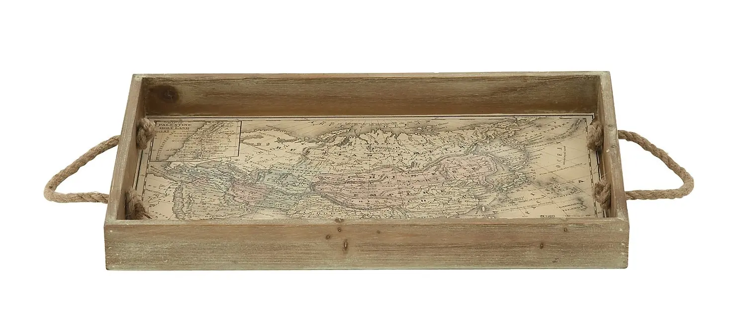 Plutus Brands Well-Built Wood Rope Handle Tray