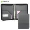 Fancy gray business 6 ring binder zipper leather portfolio binder with card holder