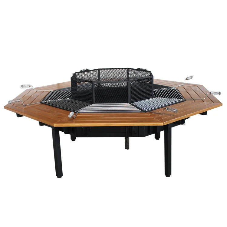 Top Fire Pit Table With Bbq Grill 8 Seater Wooden Steel,Wood Allseason